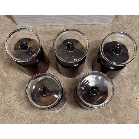 Ruby Red Wine Glasses With Clear Pedestal Base Set Of 5 Vintage - Picture 3 of 8